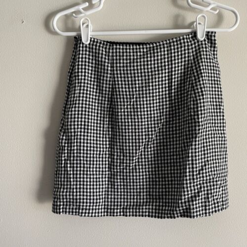 Glassons Women 8 Black White Gingham Linen Blend High Rise Mini Skirt NWT - Picture 3 of 8