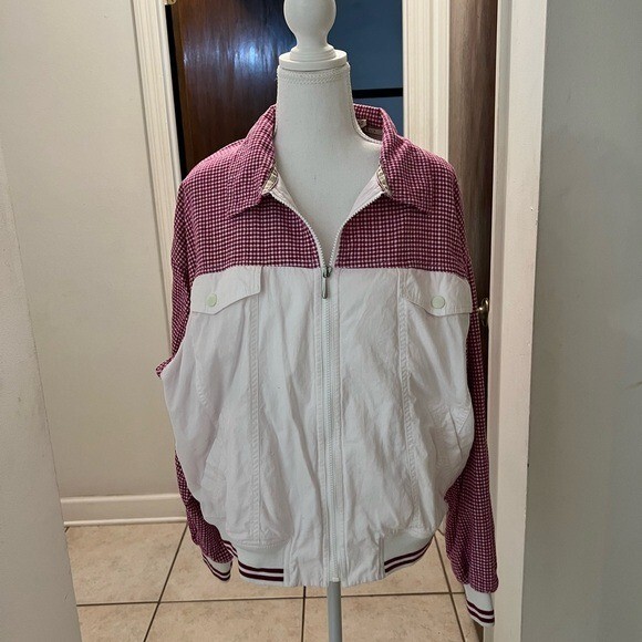 Giacca con cerniera completa Fila golf bianca bordeaux a quadretti taglia lg