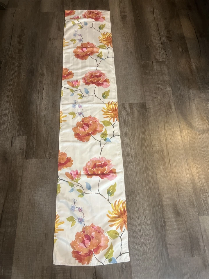 Floral 67” By 51” Tablecloth & 67” By 14” Runner Set Spring Pastels White EUC - Image 4 of 4