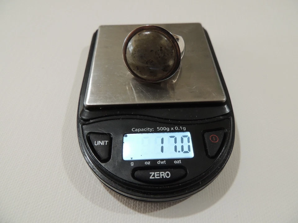 925 STERLING SILVER & GREEN /GRAY RND STONE RING SZ 10.5 MARKED RLM 17 grams - Image 2 of 4