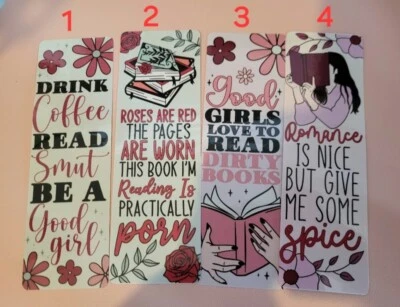GLITZ AND GLAM BY TAM Set of 4 spicy smutty bookmarks, smut gift, romance reader