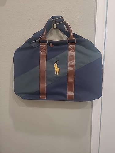 NEW Polo Ralph Lauren Duffle Bag Blue Green Canvas Overnight Carryon Travel Bag