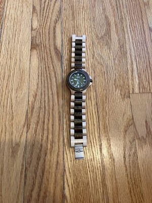 WeWood watch dark & light grain wood band with stripe used good condition