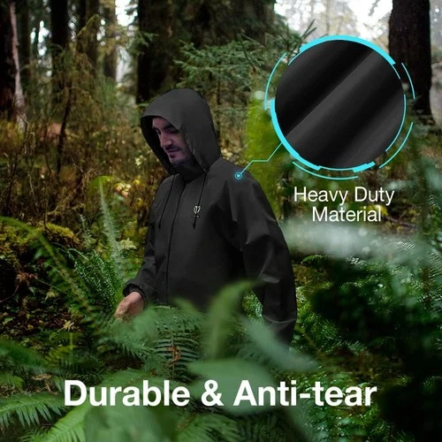 Rain Suit for Men, Waterproof Lightweight 2-Piece Rain Gear, Black image 6