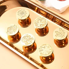 6pcs Wax Seal Stamp Set with Gift Box, Sealing Copper Stamps + 1 Wooden Handl...