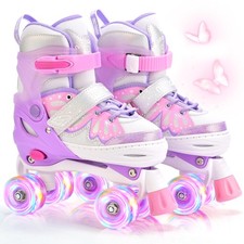 NEMONE 4 Size Adjustable Light up Roller Skates for Girls, Butterfly Roller S...