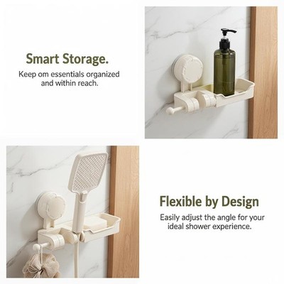 Suction Cup Shower Head Holder No Drill Bathroom Shower Bracket W Storage Tray