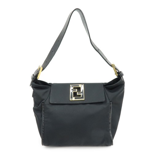 FENDI Nylon Leather Hand Bag Shoulder Bag Black 15333 Authentic Used F/S
