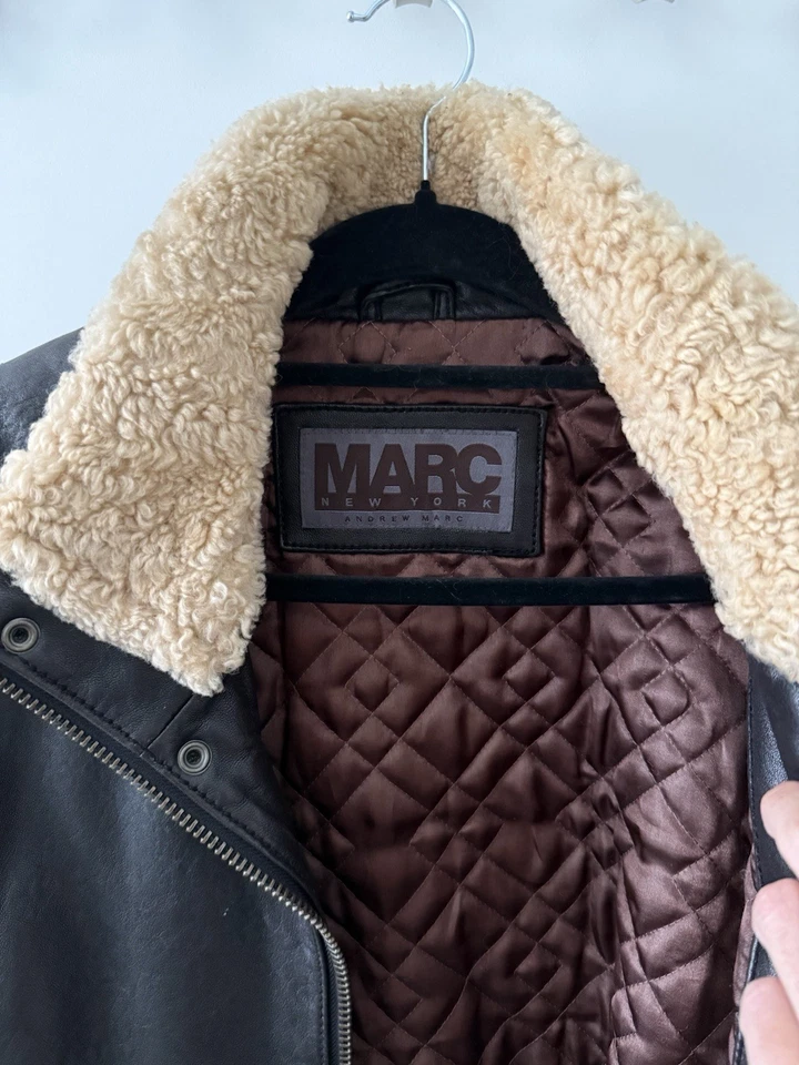 ANDREW MARC Leather Shearling Bomber Flight Jacket Coat Men’s Size Large - Image 2 of 4