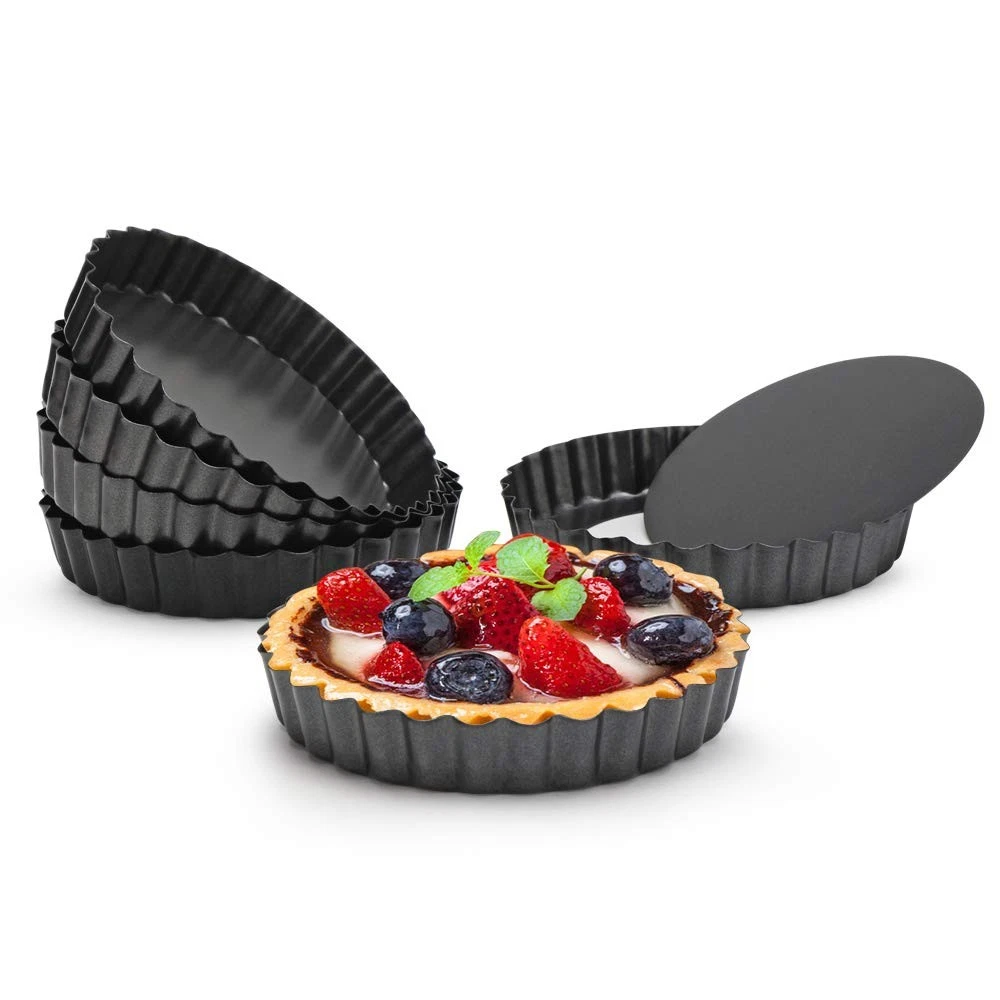 6 PCS 4 Inch Mini Quiche Pan NonStick Tart Removable Bottom Pie Oven Baking