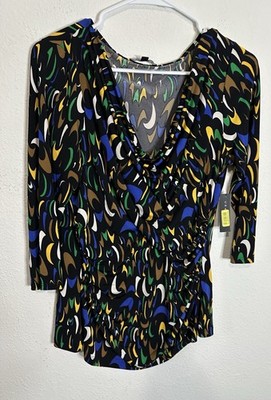 Chaus Modern Motion Stretch Cowl Neck 3/4 Sleeve Top Blouse Size Large