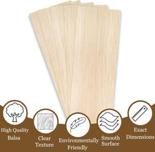 Balsa Wood Sheets for Crafts and DIY Projects, 12 x 4 x 1/16 Inches Unfinishe...