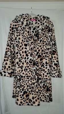 Betsey Johnson Leopard Print Hooded Plush Robe Size M/L