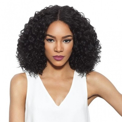 Afro Kinky Curly Short Wig Dark Brown Middle Part Full Wig with Wig Cap