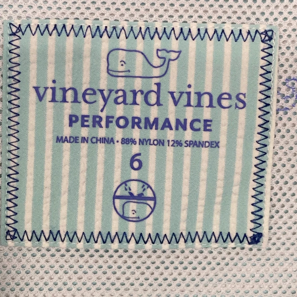 Vineyard Vines Top Womens 6 Blue White Seersucker Stripe Performance Pullover - Image 3 of 4