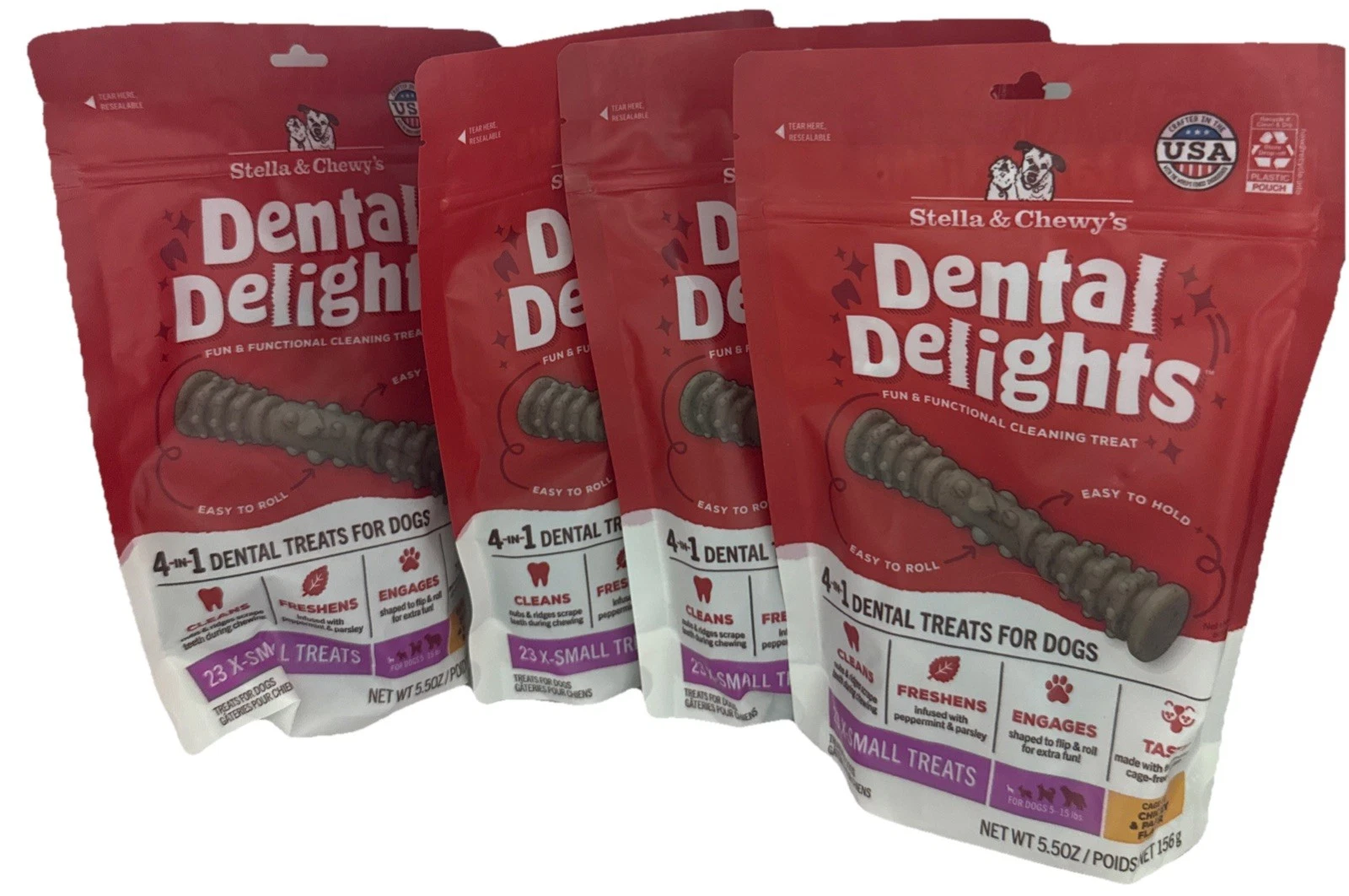 STELLA & CHEWY'S DENTAL DELIGHTS 4 IN 1 DENTAL TREATS FOR DOGS (LOT OF 4)