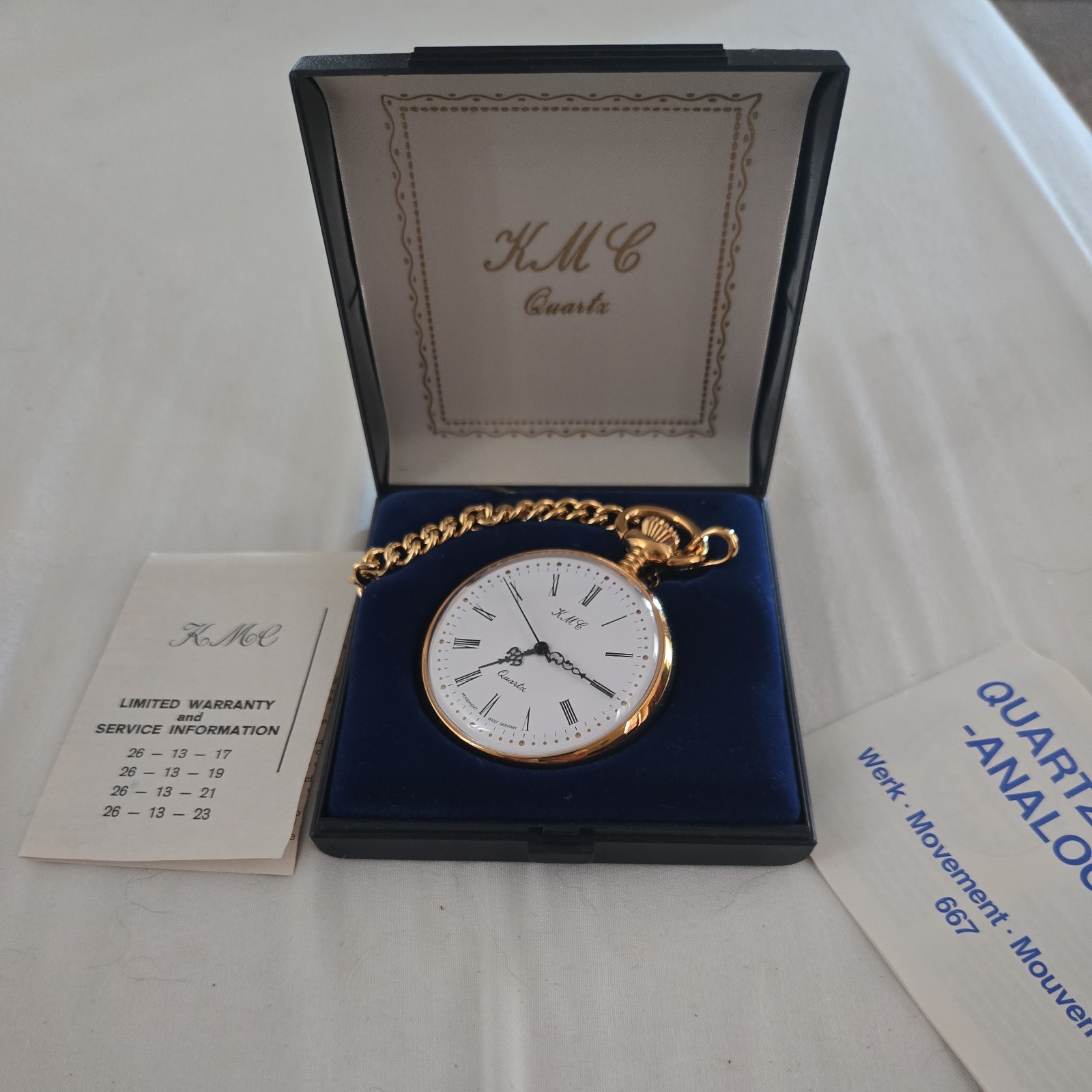 Rare Kmc Gold Plated Quartz Pocket Watch 667 West Germany 1970'S- Nos