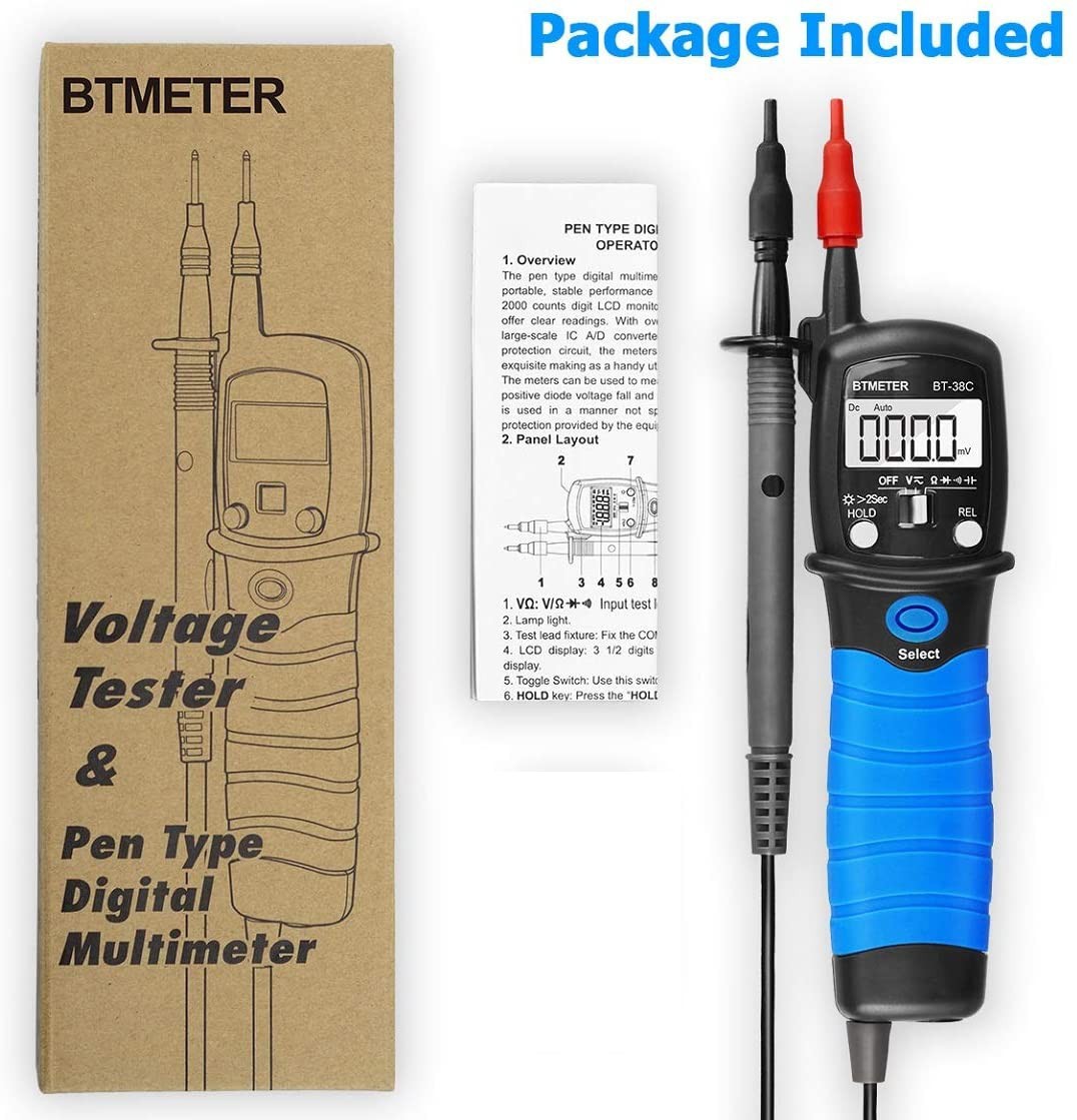 BTMETER Pen Type Digital Multimeter AC DC 600V Voltage Tester Resistance Meter