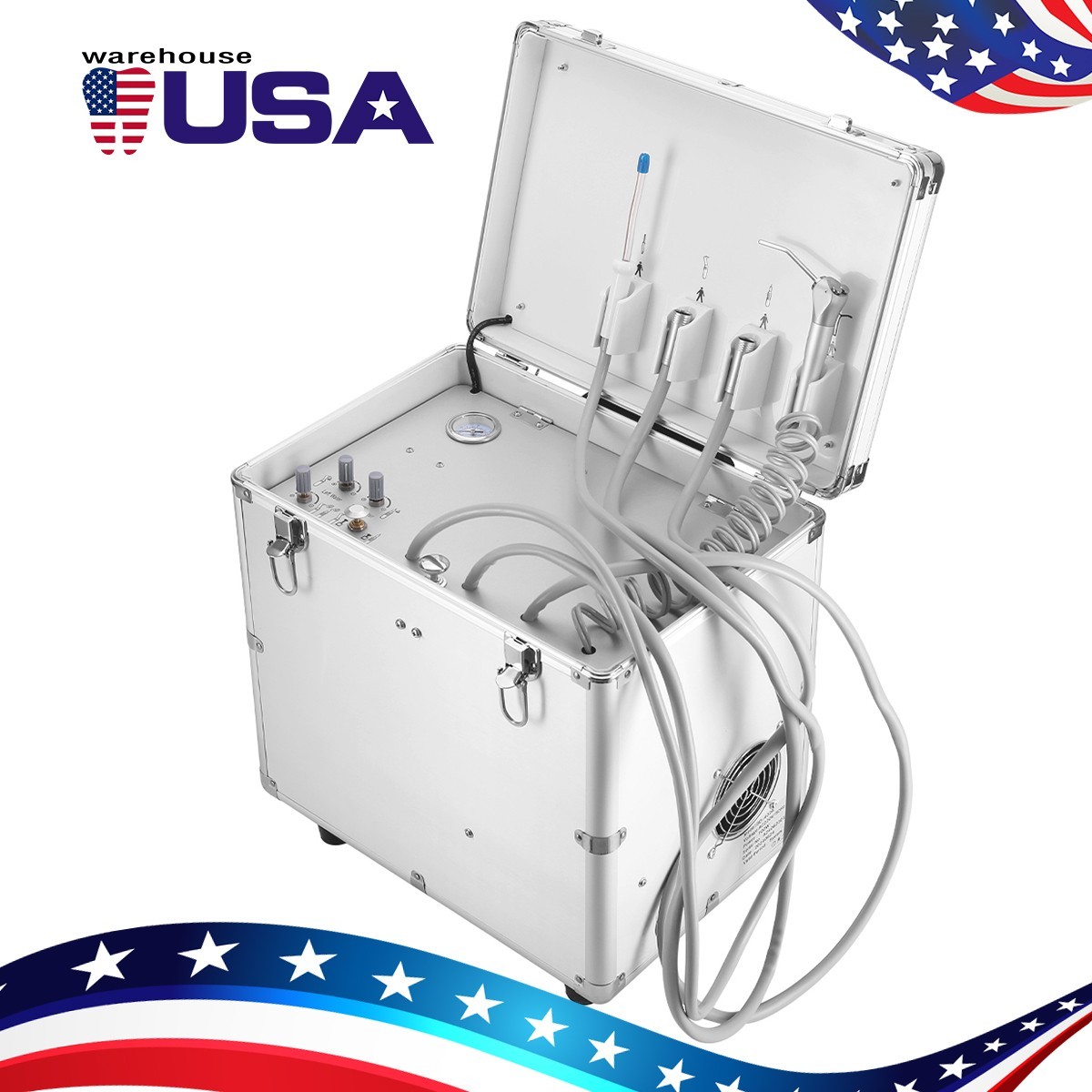 Portable Dental Mobile Delivery Unit Air Compressor 3 Way Syringe Suction 4Hole