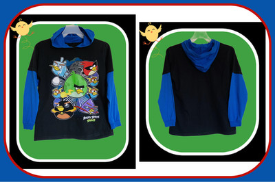XXL 18  Angry Birds Blue Black Long Sleeve Pullover Hoodie T-Shirt Youth RARE