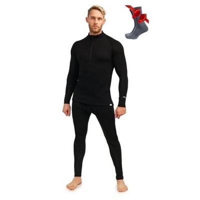Merino Wool Base Layer Mens Set - Heavyweight, 3X-Large .320 Black Zip-up Set