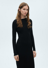 NWT MANGO MNG $90 BLACK CONTRAST TRIM RIBBED KNIT SWEATER DRESS SZ M MEDIUM