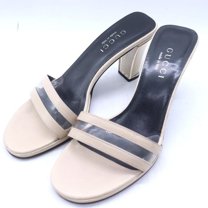 GUCCI Mules Sandals Heel Leather Ivory EU36.5/US6.5 116144c