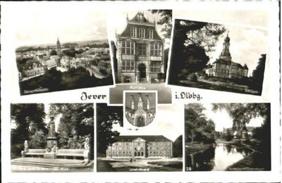 Jever Schloss Rathaus Schule Denkmal Landratsamt ungelaufen ca. 1955