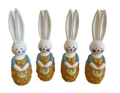 4 Vtg Easter Bunny Rabbit Candles Holding Easter Egg Basket 6'' Unused Grannycore