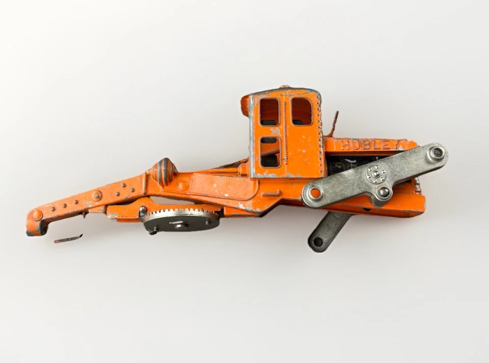Vintage Hubley Diesel DieCast Orange Construction Road Grader Toy No Tires - Image 3 of 4
