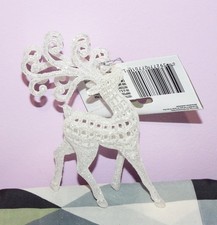 New Set of 3 Christmas House Elegance White Reindeer Christmas Tree Ornaments