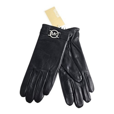 NEW MICHAEL KORS LEATHER GLOVES TOUCH TIPS WITH MK SILVER LOGO SIZE XL 