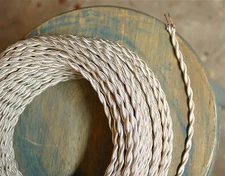 White Ivory Twisted Cloth Covered Wire, Vintage Power Cord, Antique lamps, Rayon