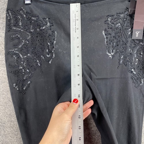 New BE Pants Women 6 Black Sequin Mid Rise Flat Front Tapered Zipper Cotton - 第 6/13 張圖片