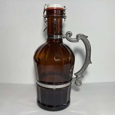 Muster Geschutzt Growler 2L Glass Pewter Handle Porcelain Top