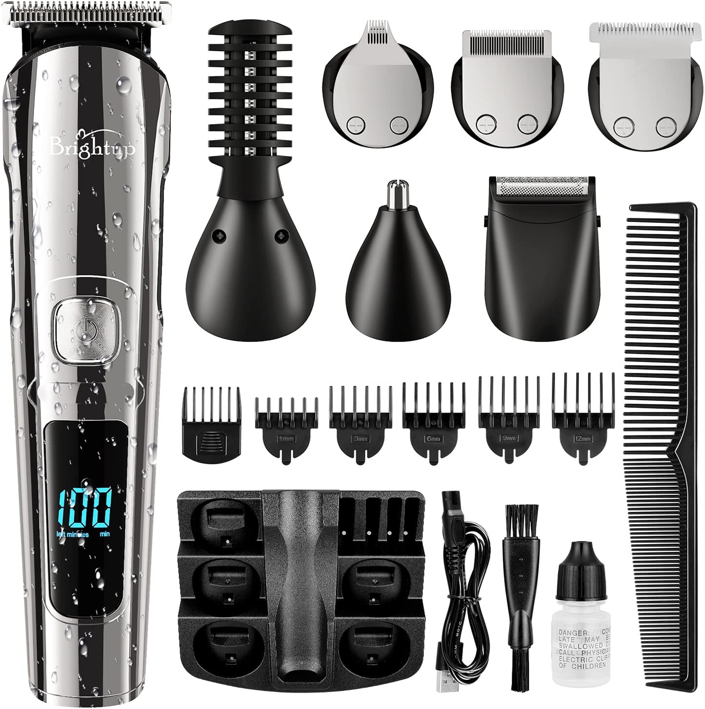 Brightup Beard Trimmer for Men - Electric Razor & Shaver, Cordless Hair Clippers