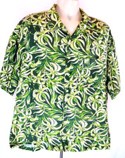 Men's J Crew Hawaiian Shirt Sz XL Greens & Creams Leaf & Floral SS Button Fr GUC