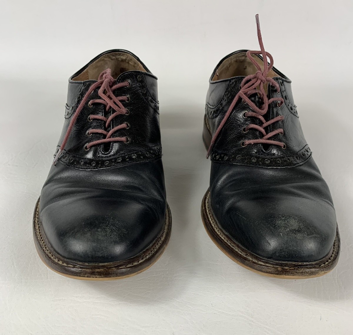 ASTON GREY Mens Dress Shoes Black Leather Saddle Oxford 