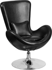 Egg Series Design Reception Lounge Accent Side Chair in Black Leathersoft 