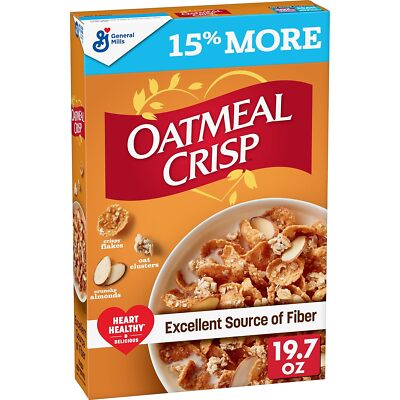 Oatmeal Crisp Heart Healthy Cereal, High Fiber Cereal Made with Whole Grain, 19.