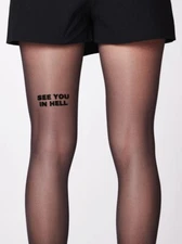 Saint Sass Statement Tights, See You In Hell, 40 Den, Black, made in Italy