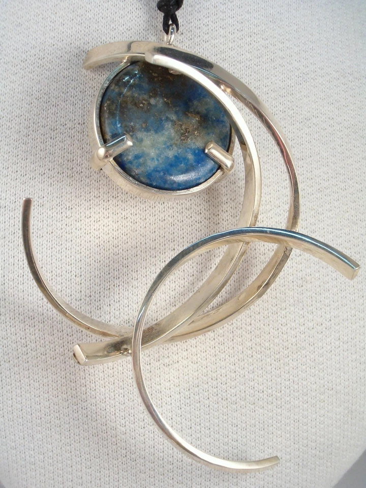 Ciondolo in ARGENTO 925 con Lapislazzuli naturale - Pendente Pietra Dura Lapis - Immagine 2 di 4