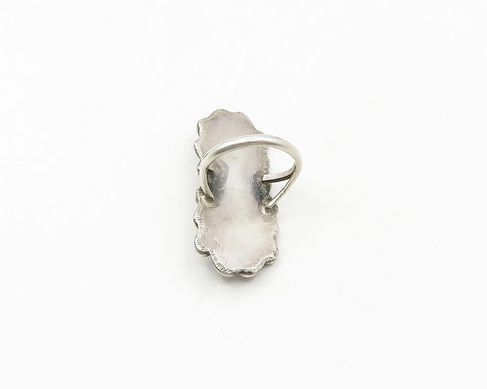 NAVAJO 925 Silver Vintage Turquoise & Coral Cocktail Ring Sz 7 RG18877 - Image 4 of 4