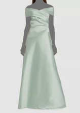  1060 Rickie Freeman For Teri Jon Women's Green Satin Off Shoulder Dress Size 4