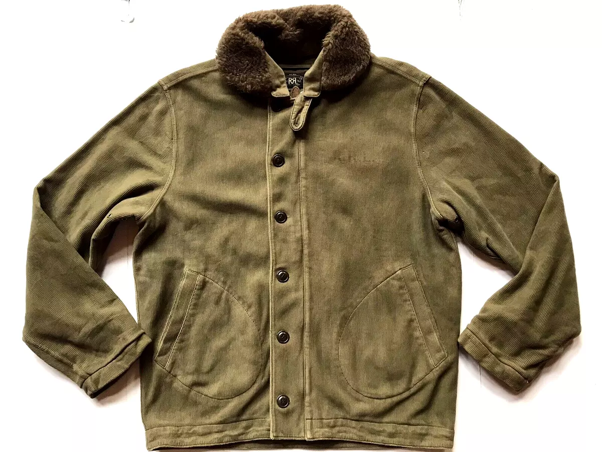 RRL Ralph Lauren Wool Fur Collar Military Corduroy Deck Jacket