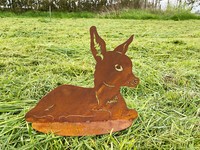 Rehkitz Liegend 37X32Cm Auf Platte Edelrost Rost Metall Rostfigur Reh Kitz