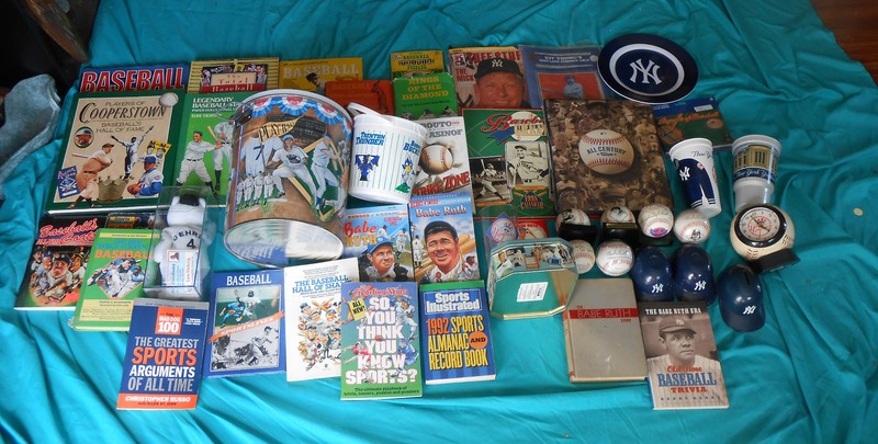 79 NY Yankees Tin Clock Pennant Bear Baseballs Bank Helmets Cups HC wDJ Books NR