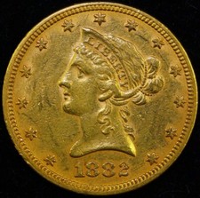 1882 $10 Dollar Liberty Head Gold Eagle Coin AU