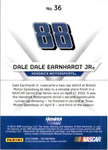 Dale Earnhardt Jr. #36 Nascar Panini 2016 National Convention Silver packs card - Image 2 of 2