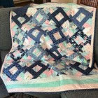 Quilt for Laps or Naps Navy and Pink Vintage Style Patchwork - Handmade Cotton
